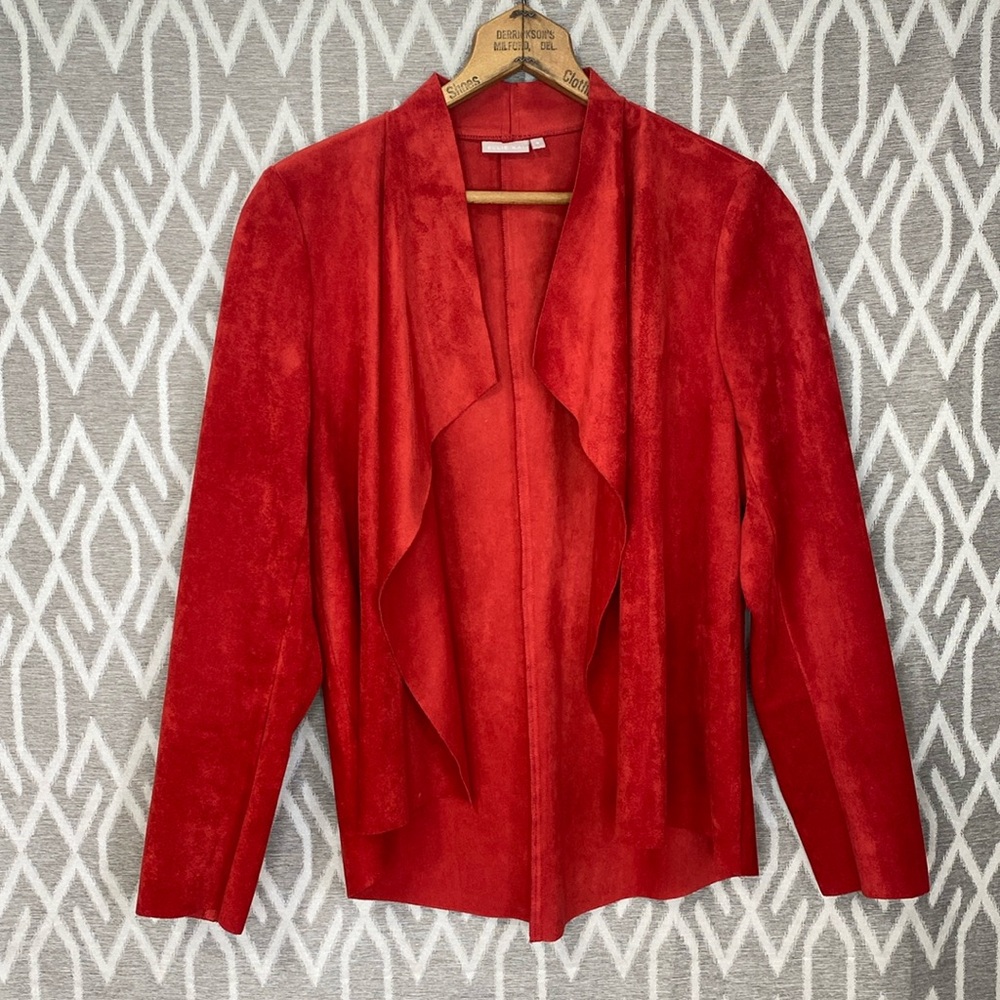 Ellie Kai Waterfall Front Faux Suede Blazer with Stretch in Red Size: Small
